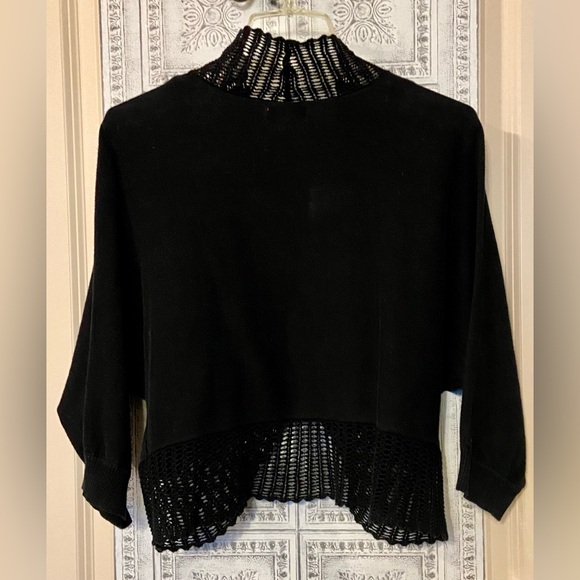 Elle Sz-M Black Cardigan/Shrug- Open Knit Stitching Around Edge/Hem, 3/4 Sleeves - Picture 3 of 16